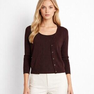 VOILE Cashmere blend chocolate brown sweater twinset cardigan and tank size XS